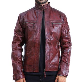 Maroon Cafe Racer Leather Jacket