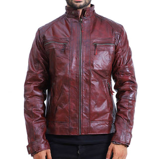 Maroon Cafe Racer Leather Jacket