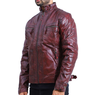 Maroon Cafe Racer Leather Jacket
