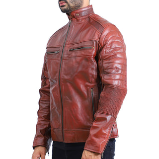 Mens Quilted Sheepskin Brown Leather Jacket