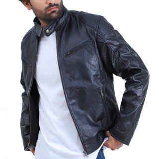 Mens Black Cafe Racer Lambskin Leather Jacket