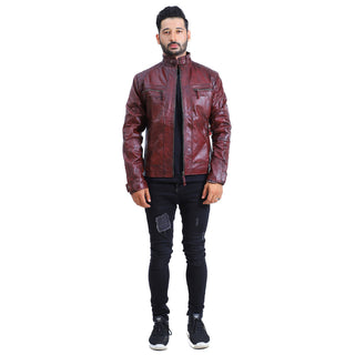 Maroon Cafe Racer Leather Jacket