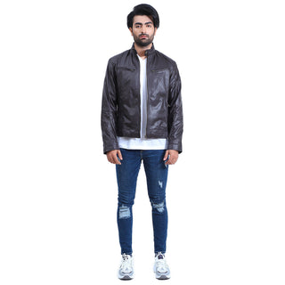 Mens Cafe Racer Black Sheepskin Leather Jacket