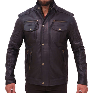 Moffit Mens Black Leather Motorcycle Jacket