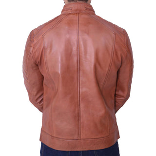 Men's Biker Quilted Brown Leather Jacket