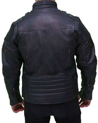 Cafe Racer Retro Black Biker Moto Racer Motorcycle Genuine Men's Leather Jacket