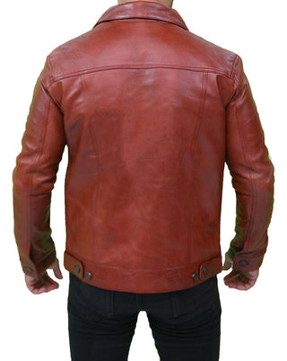 Men's Brown Leather Trucker Jacket 