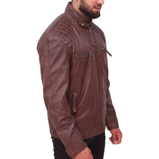 Quilted Men's Dark Brown Vintage Moto Riding Leather Jacket