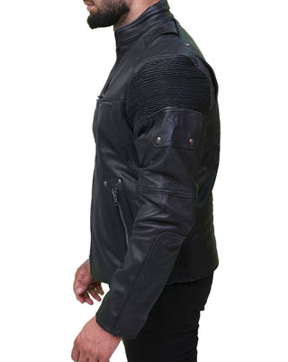 Cafe Racer Retro Black Biker Moto Racer Motorcycle Genuine Men's Leather Jacket