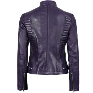 Rachel Purple Cafe Racer Leather Jacket Women's