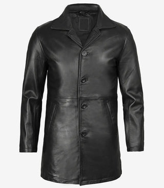 Bristol Men's Real Lambskin Black Leather Car Coat