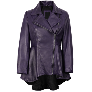 Women's Purple Asymmetrical Leather Peplum Jacket
