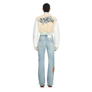 OFF-WHITE Graffiti Crop Varsity cream and off white Jacket