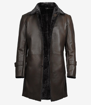 Men's Dark Brown Real Leather Shearling Coat
