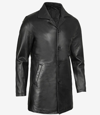 Bristol Men's Real Lambskin Black Leather Car Coat