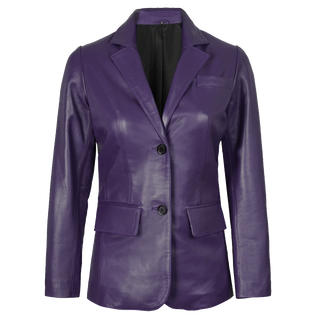 Women Leather Purple 3/4 Length Car Coat