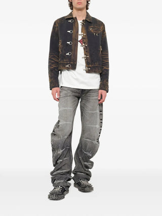 THUG CLUB distressed washed denim jacket