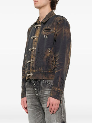 THUG CLUB distressed washed denim jacket