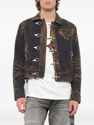 THUG CLUB distressed washed denim jacket