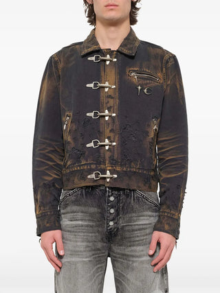 THUG CLUB distressed washed denim jacket