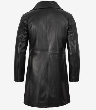 Men's Black 3/4 Length Real Leather Car Coat