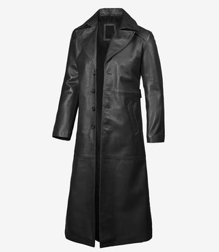 Black Men's Long Leather Duster Coat