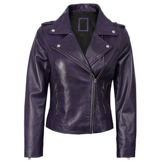 Kirsten Women's Purple Wax Asymmetrical Biker Fashion Leather Jacket