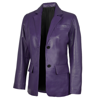 Women Leather Purple 3/4 Length Car Coat