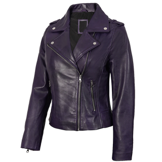 Kirsten Women's Purple Wax Asymmetrical Biker Fashion Leather Jacket