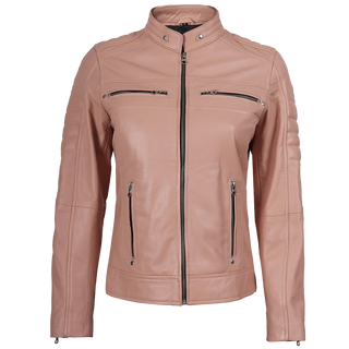 Austin Women's Pink Cafe Racer Real Leather Jacket