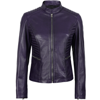Rachel Purple Cafe Racer Leather Jacket Women's