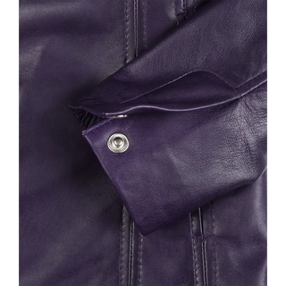 Women's Three Button Real Leather Purple Blazer