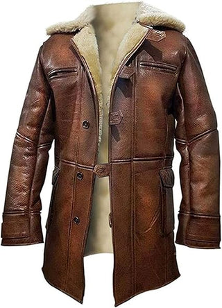 Tom Dark Knight Fur Shearling Military Distressed Brown Trench Jacket