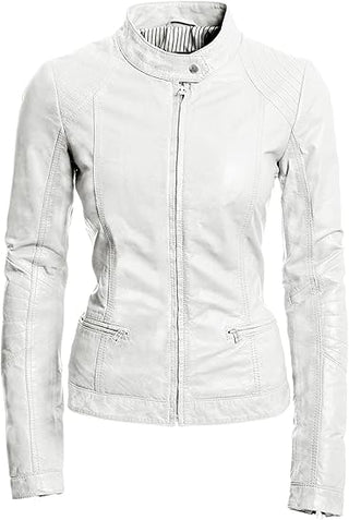 Women White Leather Jacket