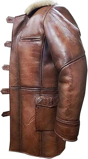 Tom Dark Knight Fur Shearling Military Distressed Brown Trench Jacket