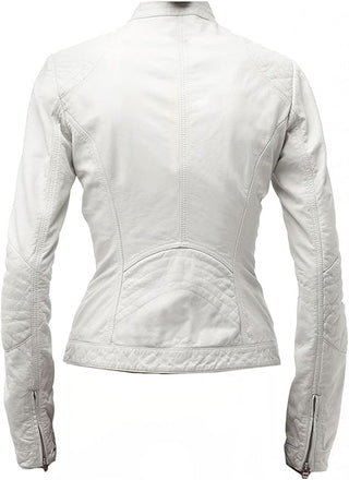 Women White Leather Jacket