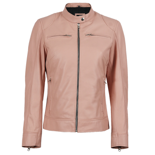 Light Pink Women's Biker Style Cafe Racer Leather Jacket