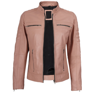 Austin Women's Pink Cafe Racer Real Leather Jacket