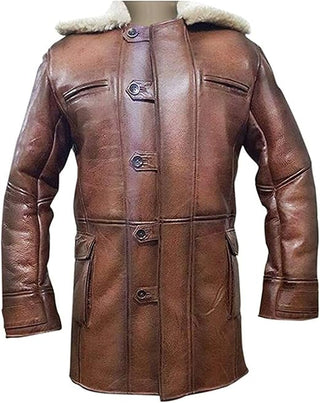 Tom Dark Knight Fur Shearling Military Distressed Brown Trench Jacket