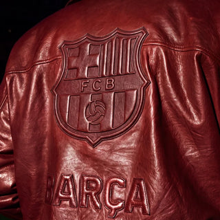  AMIRI FC Barca Maroon Leather Jacket 