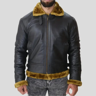 B3 Bomber Men's Real Shearling Black Leather Jacket