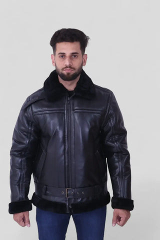 B3 Bomber RAF Aviatot Shearling Black Men's Leather Jacket