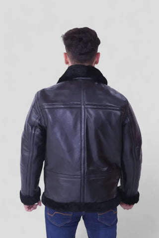 B3 Aviatot Shearling Black Leather Jacket