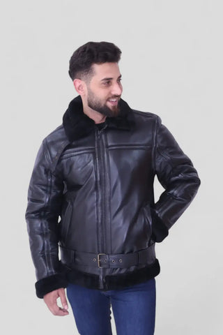 B3 Bomber Black Leather Jacket
