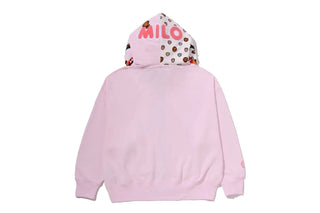 BAPE Milo Shark Oversized Double Zip Pink Hoodie 