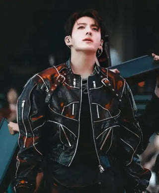 BTS World Tour Stanford Jungkook Black Biker Jacket
