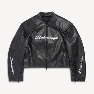 Balenciaga I Automobili Lamborghini Black Biker Leather Jacket For Men