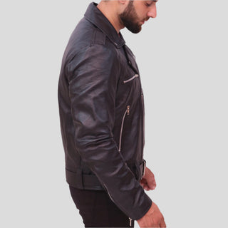 Black leather biker jacket