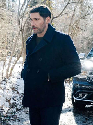 Tom Ellis CIA Black Peacoat