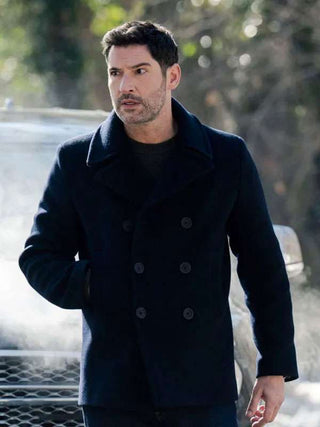 Tom Ellis CIA Black Peacoat